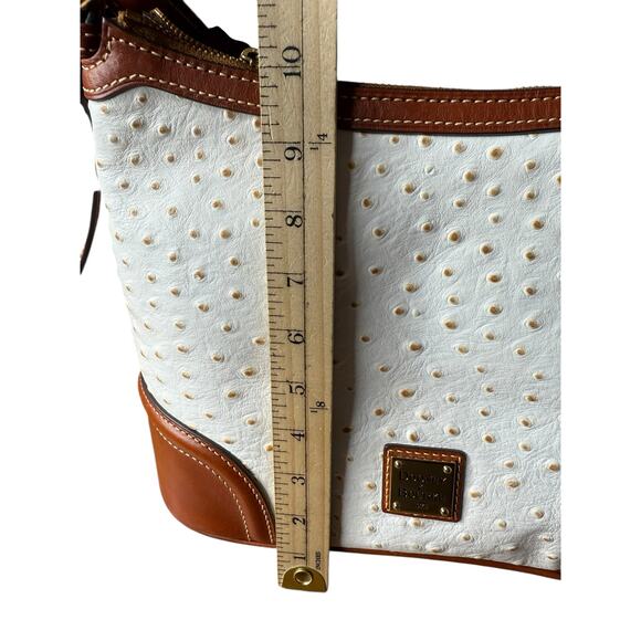 Dooney & Bourke Ostrich Collection Hobo Bag White Ivory Leather Brown Trim - Picture 7 of 12